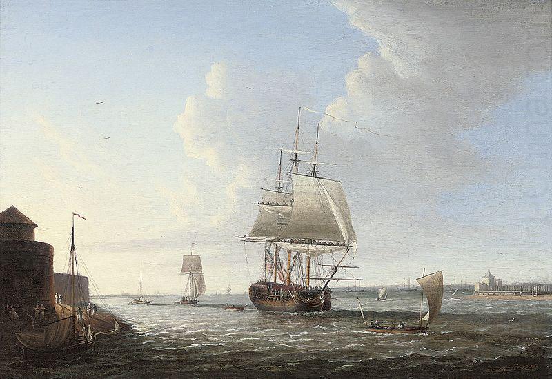 Dominic Serres An English man-o'war shortening sail entering Portsmouth harbour, with Fort Blockhouse off her port quarter china oil painting image